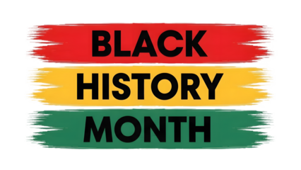 Black history month banner with colorful brush stroke on transparent background