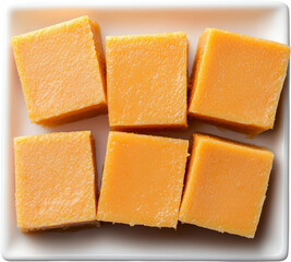 Orange fudge square dessert, sweet snack, creamy candy, tasty treat