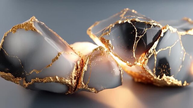 Luxury marble with gold kintsugi veins and inner glow