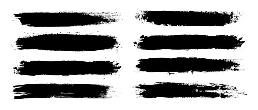 Grunge style hand-drawn thick brush strokes in acrylic paint. Ink Brushes, lines, Brush stroke paint boxes on white background. Artistic black brush texture template
