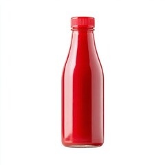 Bright Red Glass Bottle with Screw Top Cap Isolated on White Background for Beverage or Sauce Packaging
