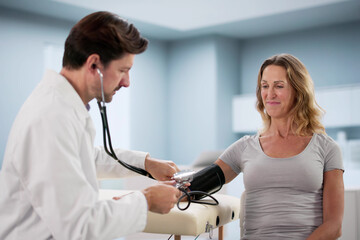 Woman Undergoing High Blood Pressure Check At Hospital