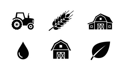 Black and White Flat Icons Representing Agriculture, Farming, and Natural Elements © se