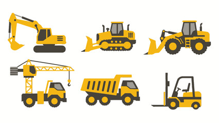 Obraz premium Collection of Heavy Construction Vehicles and Equipment for Building and Industrial Work