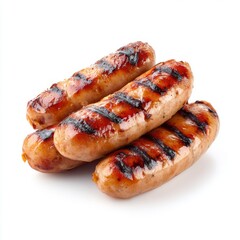 Grilled Sausages on White Background Perfect for Culinary and Food Photography