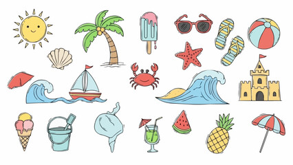 Collection of Summer Beach Vacation Icons and Symbols.