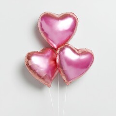 Three Shiny Pink Heart Balloons Against a Plain Background for Celebratory Occasions