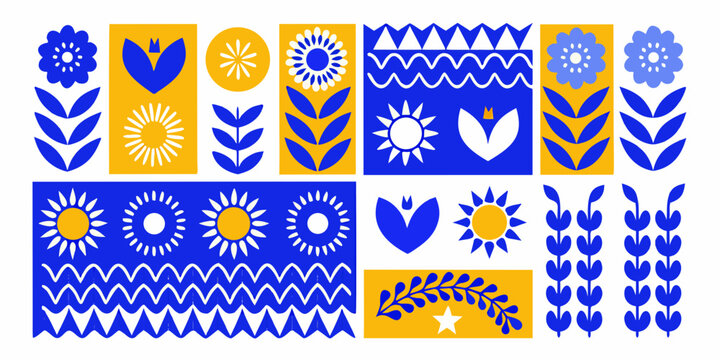ukrainian inspired blue and yellow floral patterns and designs