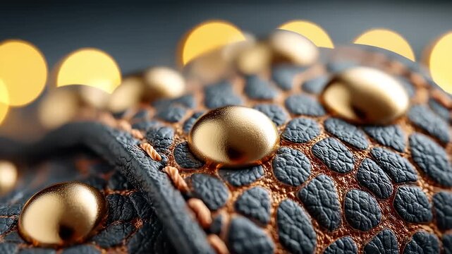 Extreme close up of black leather with gold studs