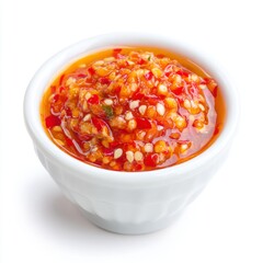 Spicy Red Chili Sauce in White Bowl on Isolated Background for Culinary Use and Food Photography