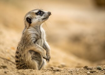 Fototapeta premium Meerkat standing alert in desert