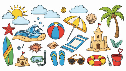Collection of Summer Beach Vacation Objects and Symbols.
