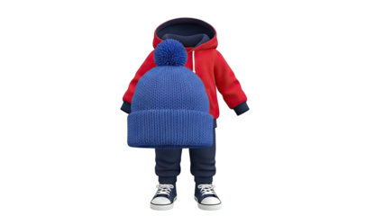 Red Hoodie, Blue Beanie, and Sneakers Outfit