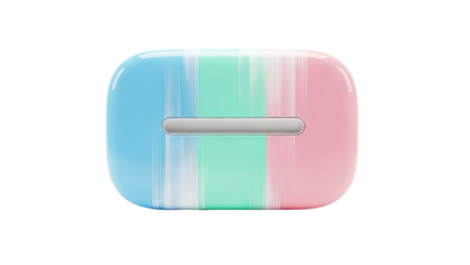 Rounded Rectangular Object with Pastel Color Stripes and Silver Bar