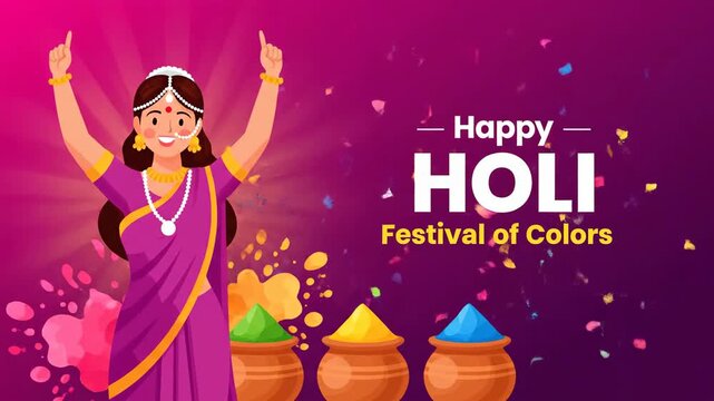 Happy Holi Festival Woman Dancing Colors Celebration Background