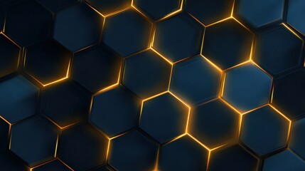 Futuristic dark hexagon pattern with glowing orange lines