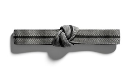 Gray martial arts belt tied with knot isolated and Wrestling, Wrestler, Sports, Combat, Strength.