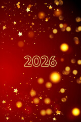 Red background with a bunch of stars and the number 2026