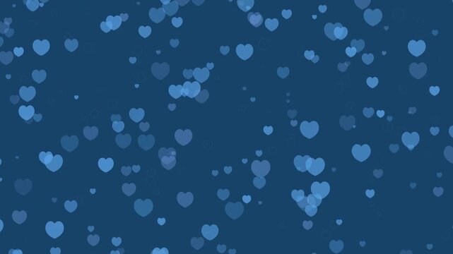 Gentle blue hearts float against a dark background, creating a dreamy, romantic atmosphere