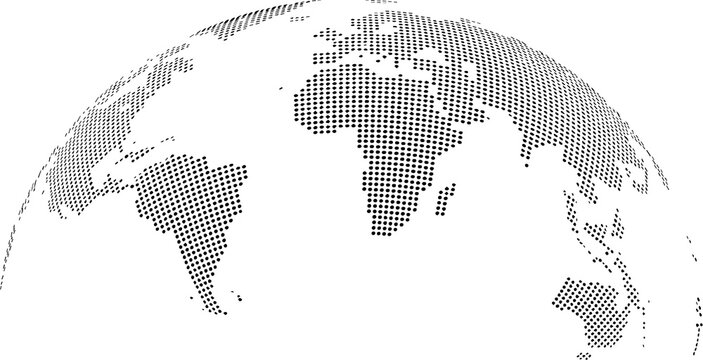 Abstract Dotted World Map with Curved Horizon and Perspective - Minimalist Halftone Global Data Vector