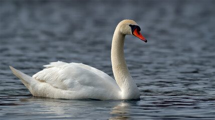 Obraz premium Swan Gliding on Calm Water Surface