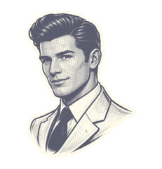 Vintage Gentleman Portrait Halftone Illustration isolated on transparent background, Generative AI