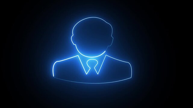 Glowing Blue Neon User Profile Icon for Digital Business Applications and Futuristic Technology Interface