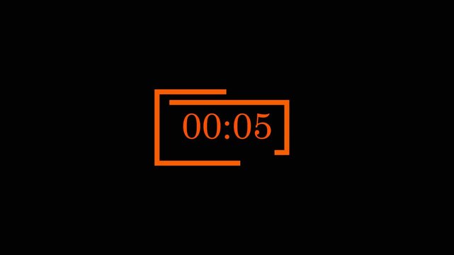 Digital Countdown Timer 00:05 on Black Background countdown timer 10 sec animation, 10 second countdown timer with circle with black background.