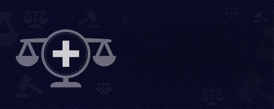 Medical Law Healthcare Justice and Patients Rights Concept Background with Medical Cross Icon Scales of Justice Vektor Copy Space Professional Medical Malpractice Insurance Background