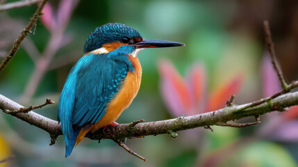 Vibrant Kingfisher Perched on a Branch in a Lush Forest
