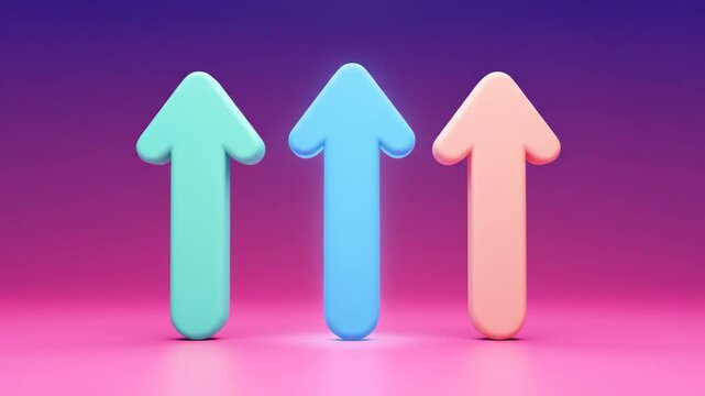 Three pastel-colored directional arrows pointing in different directions against a vibrant pink to purple gradient background, symbolizing choice and decision-making video