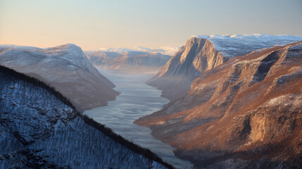 Snow-Capped Mountain Valley at Sunrise