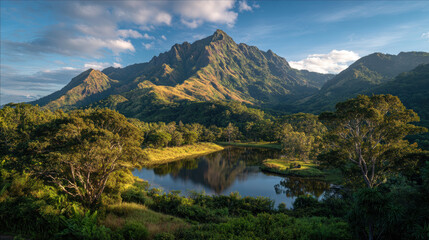 Fototapeta premium Serene Mountain Landscape with Reflection in Calm Lake