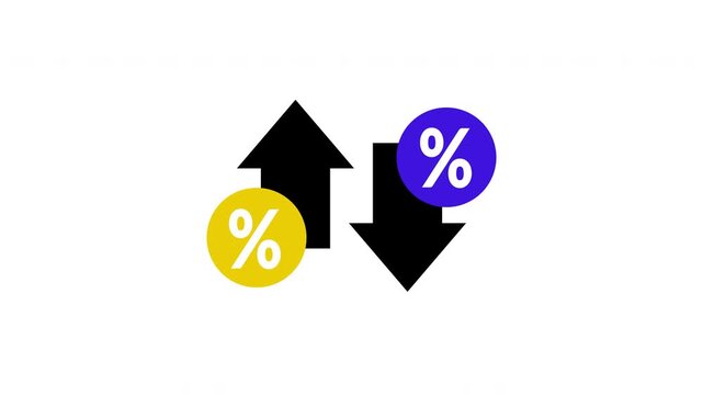 Percent with arrows up and down. Element for business, banking, credit, interest rate.