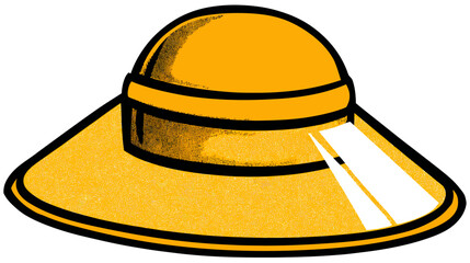 A stylized cartoon illustration of a brimmed, yellow hat with a black outline and visor