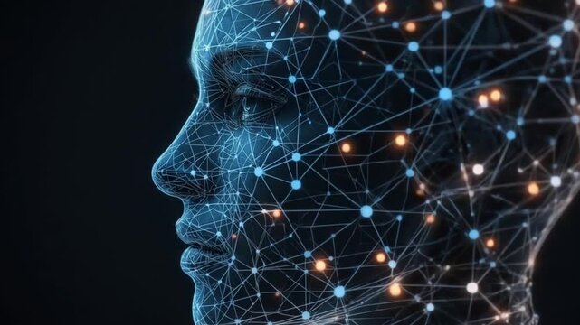 Artificial Intelligence Human Face with Digital Network Visualization