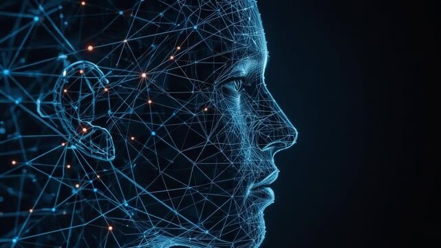 Artificial Intelligence Human Face with Digital Network Visualization