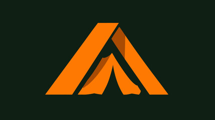 Orange, angled geometric shapes construct a three-dimensional form against a dark green backdrop