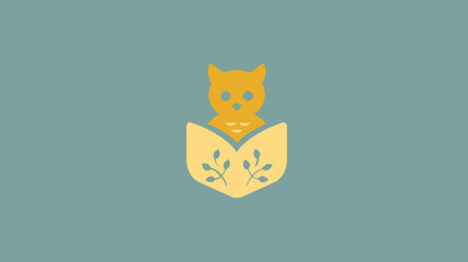 A simplified, artistic illustration of an owl in a book. The colors used are muted and flat