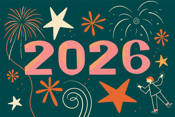 2026 New Year Celebration Illustration with Fireworks