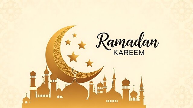 Celebrating the holy month of ramadan with a radiant crescent moon and starry skies over a beautiful mosque