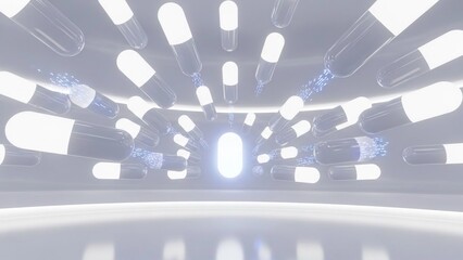 Futuristic interior with glowing white lights and sleek architecture abstract sci fi background with bright illumination and modern design elements