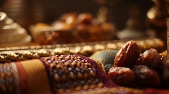 Golden dates fasting ramadhan moslem Iftar with ornate glass