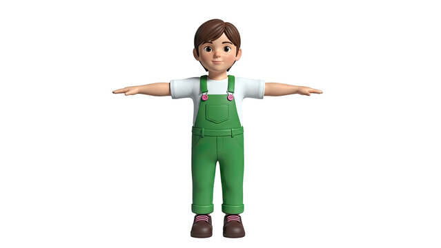 Cartoon Boy in Green Overalls