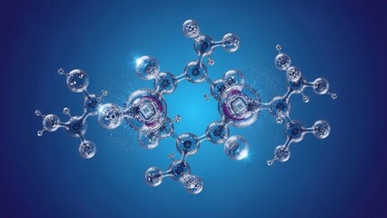 Detailed 3d molecular structure model with atoms and bonds on a blue gradient background for science and chemistry concepts