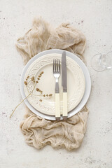 Stylish table setting on white background