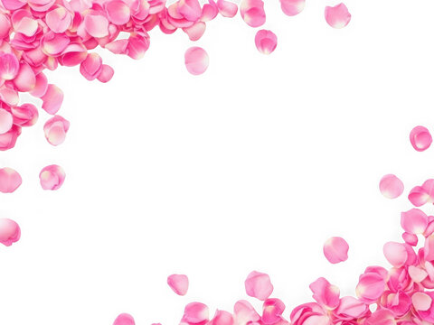 Pink rose petals frame isolated on transparent background