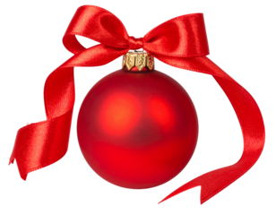 red christmas ball with ribbon isolated 