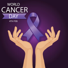 Obraz premium World Cancer Day Awareness with Purple Ribbon and Supporting Hands