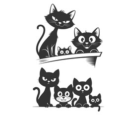 Family of black cats gathering